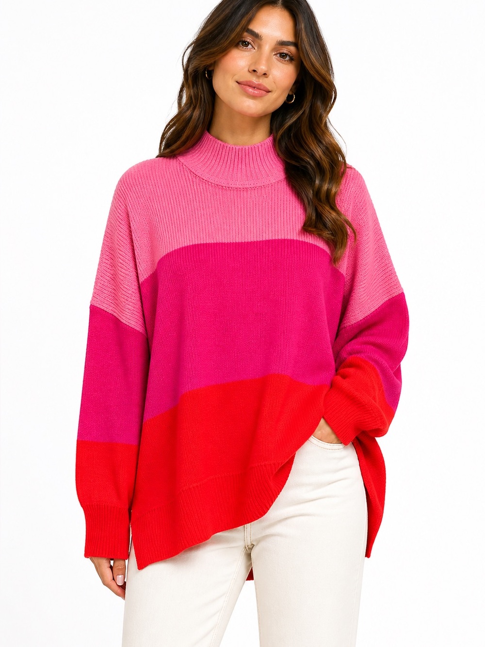EUC TCEC Size Large‎ Oversized Pink Colorblock Women's Sweater